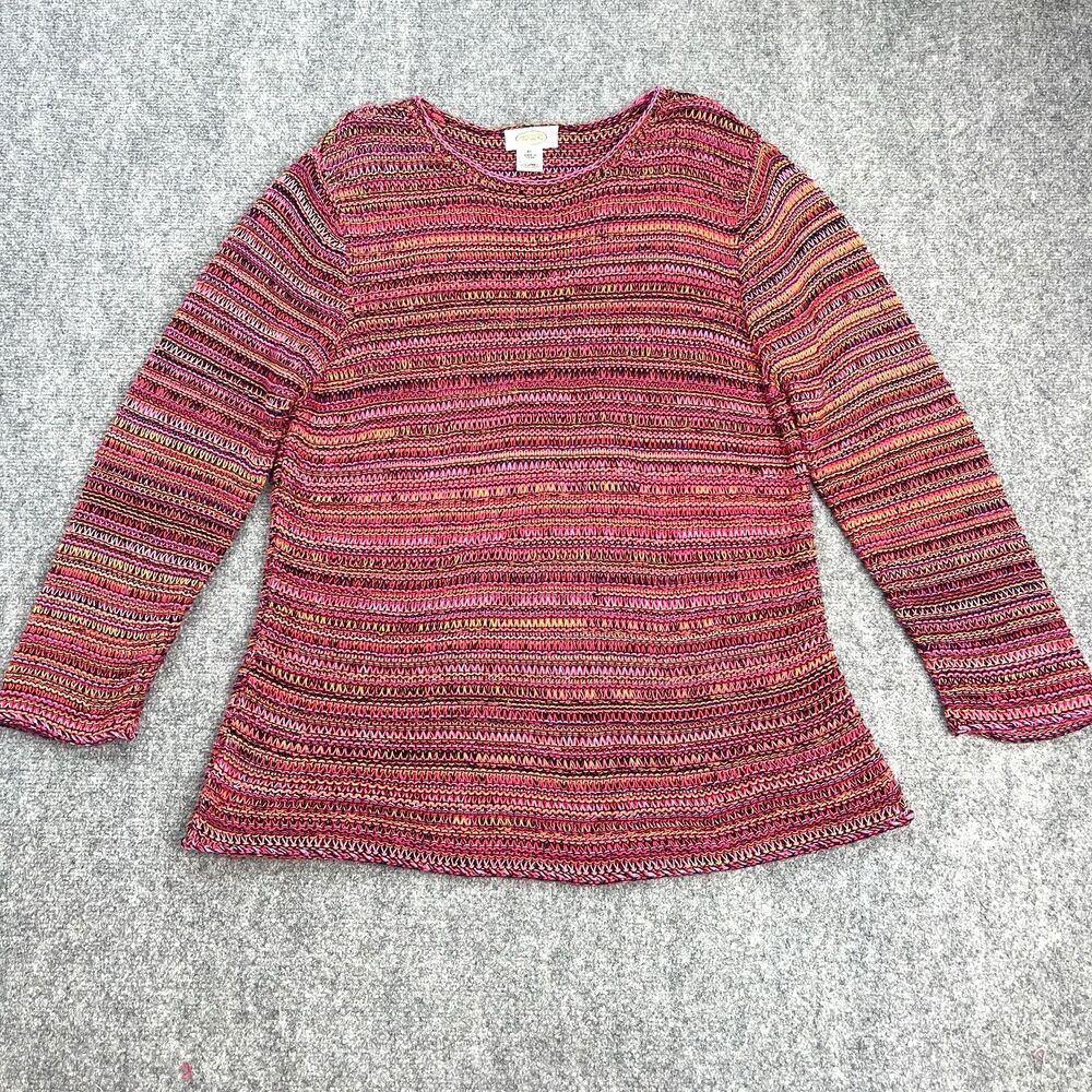 Talbots Sweater Womens Size XL Multi  Color Striped Loose Weave Cotton